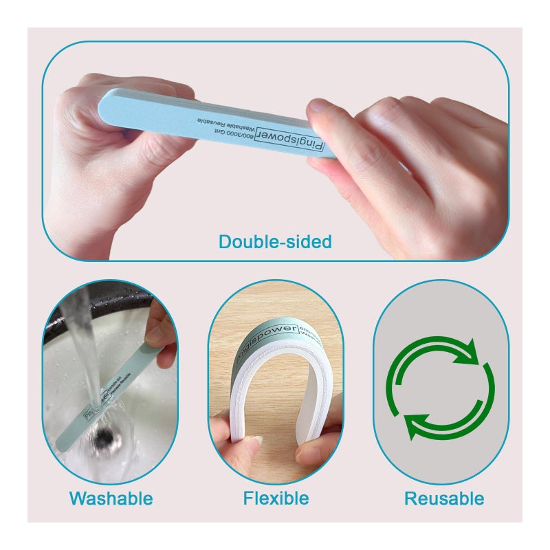 Pingispower Nail Files and Buffers (10 Pack), Professional Durable Reusable Nail Buffer Block for Natural Nails, 600/3000 Fine Grit Double Sided Washable Nail Supplies Kit for Women Home Salon &Travel - Image 5