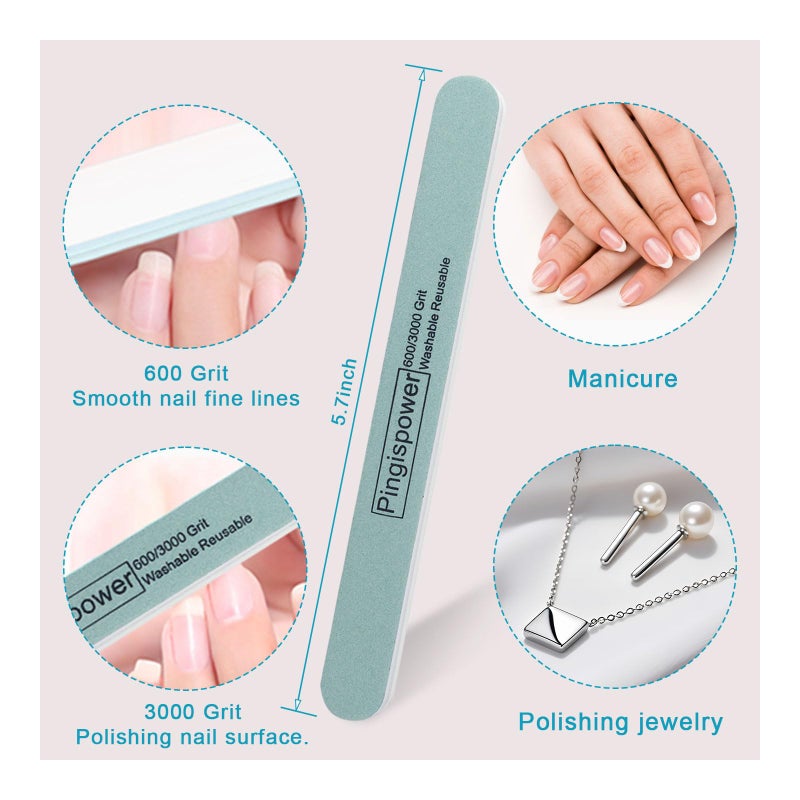 Pingispower Nail Files and Buffers (10 Pack), Professional Durable Reusable Nail Buffer Block for Natural Nails, 600/3000 Fine Grit Double Sided Washable Nail Supplies Kit for Women Home Salon &Travel - Image 3
