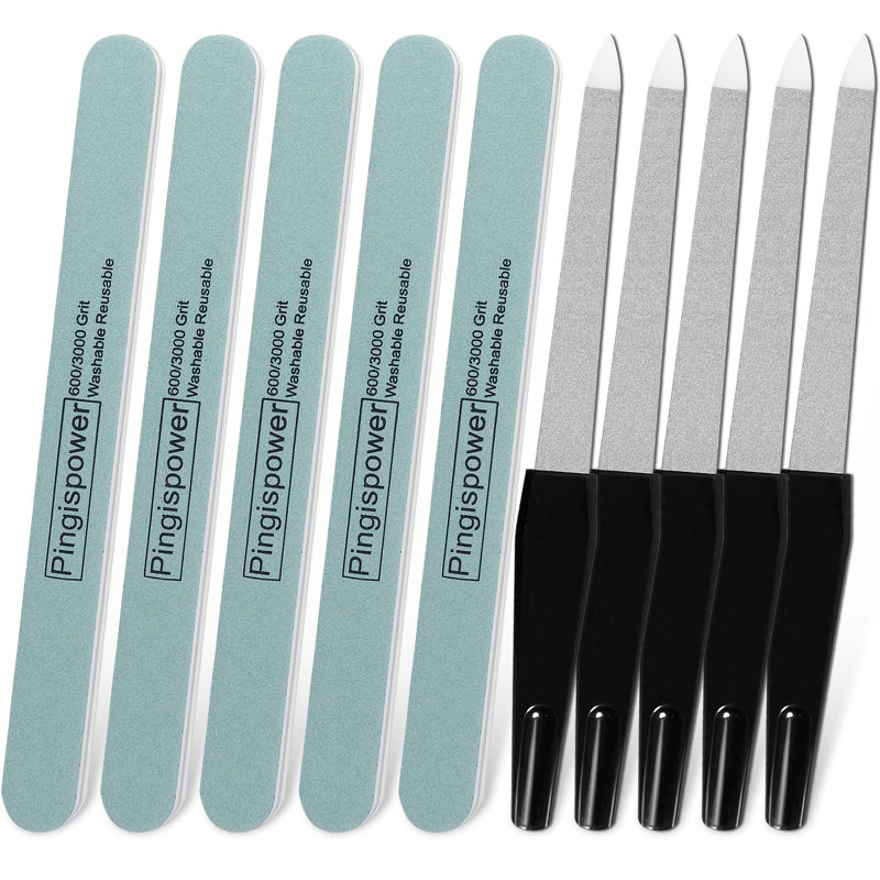 Pingispower Nail Files and Buffers (10 Pack), Professional Durable Reusable Nail Buffer Block for Natural Nails, 600/3000 Fine Grit Double Sided Washable Nail Supplies Kit for Women Home Salon &Travel - Image 1