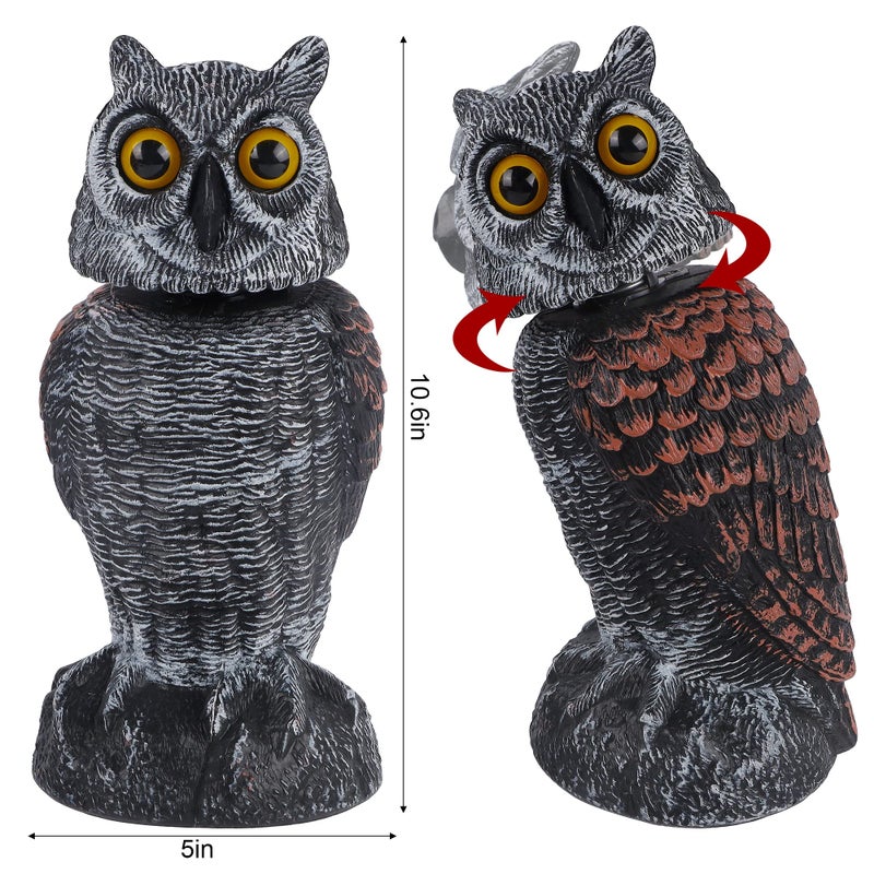 Hausse 2 Pack Fake Owl Decoys to Scare Birds Away, Rotating Head Plastic Owl Bird Deterrents, 10.6 Inch Height Bird Scarecrow Nature Enemy Horned Pest Repellent for Outdoor Garden Yard - Image 3