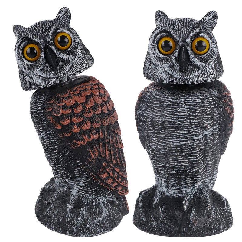 Hausse 2 Pack Fake Owl Decoys to Scare Birds Away, Rotating Head Plastic Owl Bird Deterrents, 10.6 Inch Height Bird Scarecrow Nature Enemy Horned Pest Repellent for Outdoor Garden Yard - Image 1