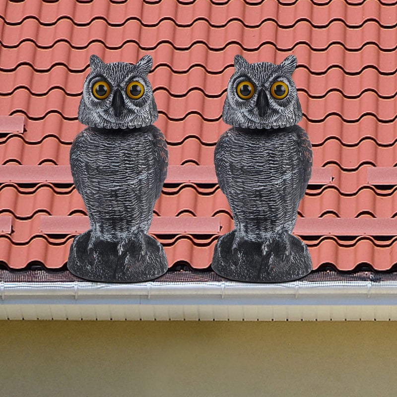 Hausse 2 Pack Fake Owl Decoys to Scare Birds Away, Rotating Head Plastic Owl Bird Deterrents, 10.6 Inch Height Bird Scarecrow Nature Enemy Horned Pest Repellent for Outdoor Garden Yard - Image 4