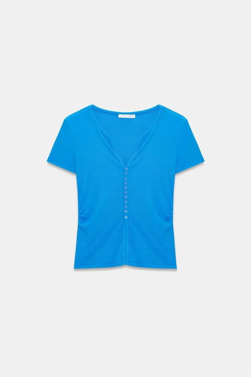Dilvin Cobalt Blue DILVIN Slim Fit V-Neck Button Blouse for Women | Best Price UAE
