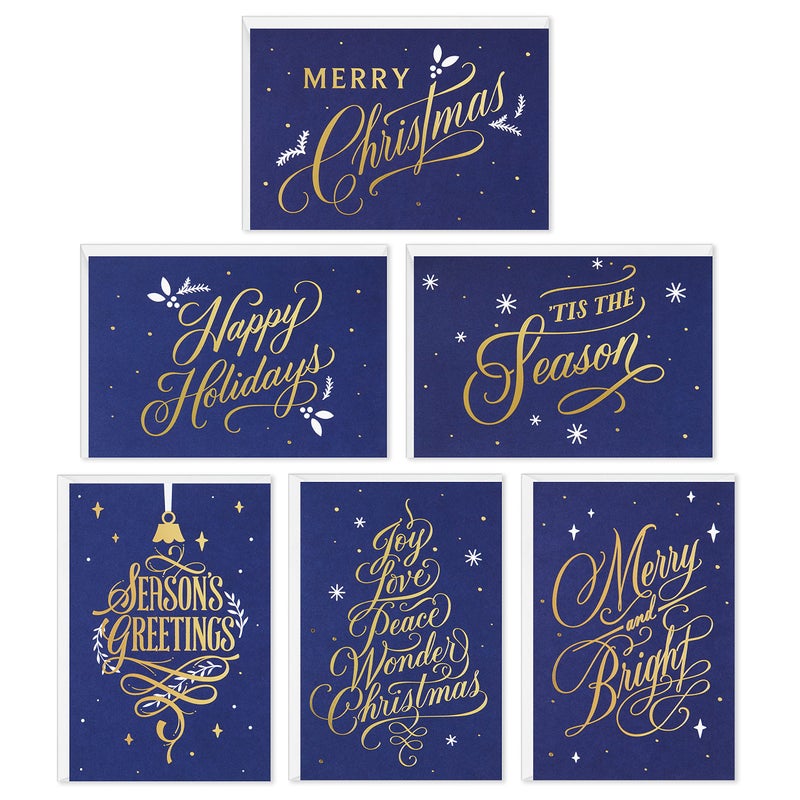 Hallmark Boxed Christmas Cards Assortment Blue and Gold Holidays 6 Designs 72 Cards with Envelopes