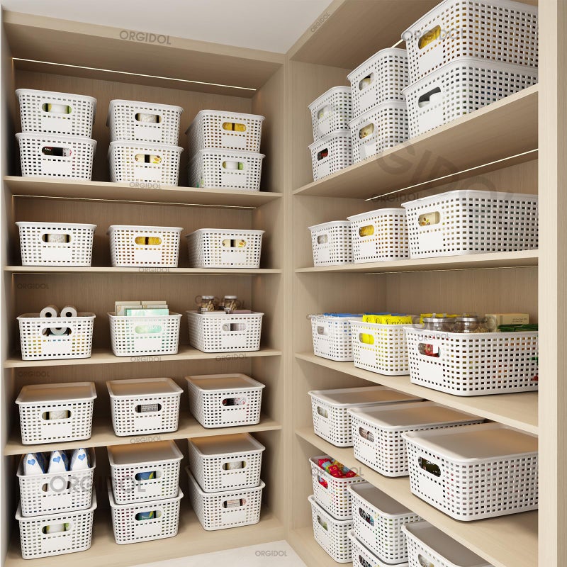 ORGIDOL Plastic Storage Basket with Lids 10 Pack Stackable Storage Bins Containers with Lid, Decorative Storage Boxes for Organizing Shelves, Drawers, Playroom, Classroom, Office, Closet, White - Image 2