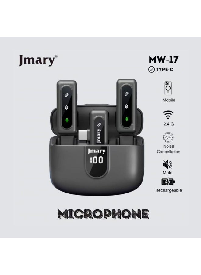 Jmary MW-17 2.4G Wireless Microphone for Mobile | Clip-On Lavalier Mic with Noise Reduction, Clear Stereo Sound, Long Battery Life & USB-C/Lightning Receiver | Wireless Mic for Video, Vlogging & Live Streaming - Image 1