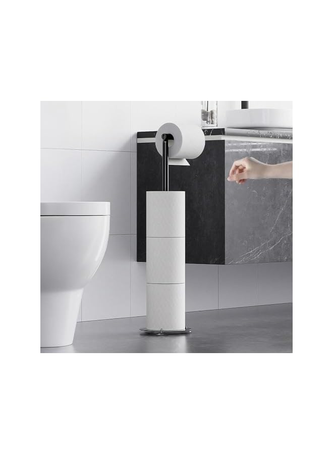 S-TOP Free Standing Bathroom Extra Toilet Paper Holder Stand for 3-4 Jumbo Rolls, Brushed Nickel Stainless Steel Rustproof Spare Tissue Paper Roll Dispenser Storage (Black) - Image 3