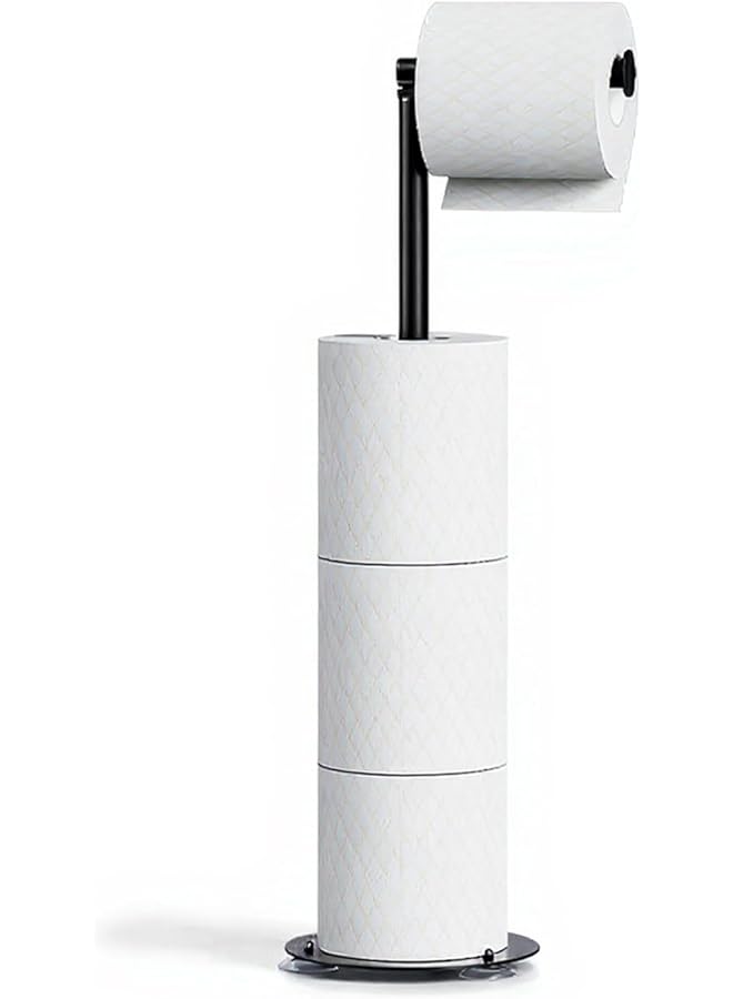 S-TOP Free Standing Bathroom Extra Toilet Paper Holder Stand for 3-4 Jumbo Rolls, Brushed Nickel Stainless Steel Rustproof Spare Tissue Paper Roll Dispenser Storage (Black) - Image 1