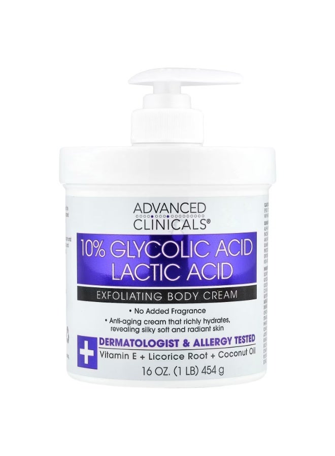 10% Glycolic Acid, Lactic Acid, Exfoliating Body Cream, 16 oz (454 g)