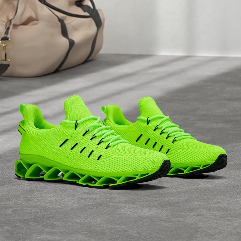 Kapsen Mens Walking Shoes Blade Non Slip Tennis Running Slip On Sneakers Lightweight Workout Breathable Mesh Fashion Sport Fluorescent Green - Image 3