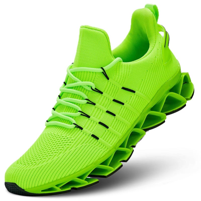Kapsen Mens Walking Shoes Blade Non Slip Tennis Running Slip On Sneakers Lightweight Workout Breathable Mesh Fashion Sport Fluorescent Green - Image 1