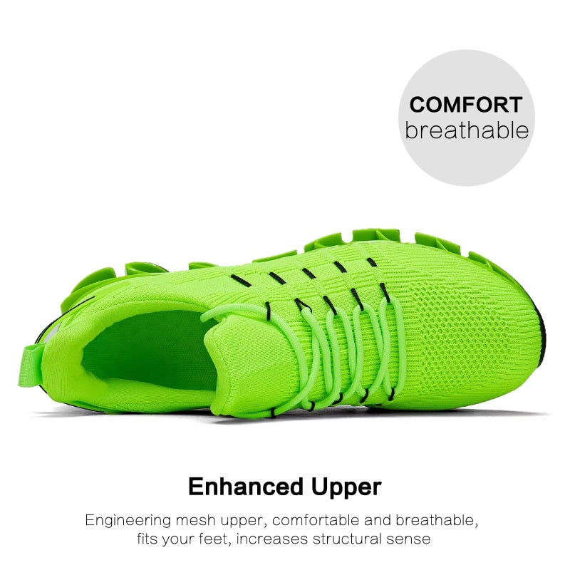 Kapsen Mens Walking Shoes Blade Non Slip Tennis Running Slip On Sneakers Lightweight Workout Breathable Mesh Fashion Sport Fluorescent Green - Image 5