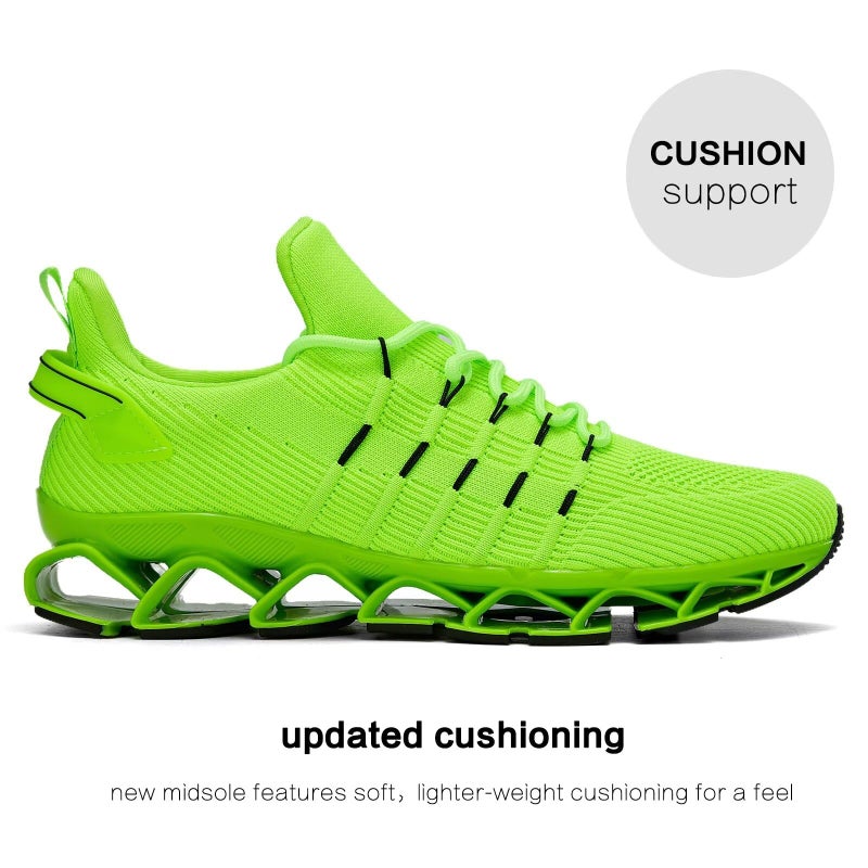 Kapsen Mens Walking Shoes Blade Non Slip Tennis Running Slip On Sneakers Lightweight Workout Breathable Mesh Fashion Sport Fluorescent Green - Image 4