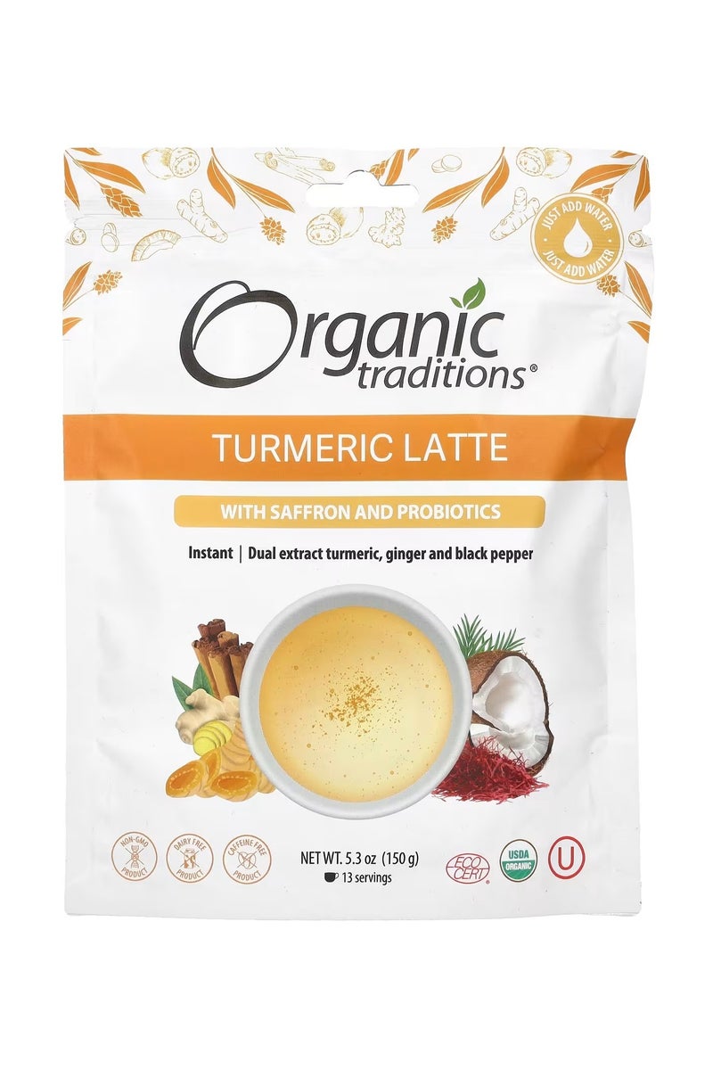 أورجانيك تراديشنز التقاليد العضوية، لاتيه الكركم مع الزعفران والبروبيوتيك، 5.3 أونصة (150 جم) - Image 3