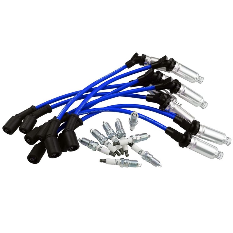 41962 Spark Plugs 48322 Spark Plug Wires Fits for Chevrolet Silverado Suburban Tahoe Avalanche Corvette Express Impala Monte Carlo Buick Allure Lacrosse Cadillac CTS Escalade GMC Envoy Savana Blue