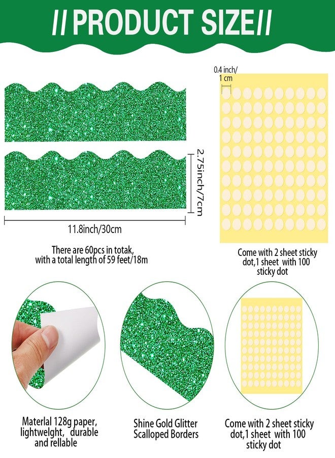 Containlol 188 Pcs Green Glitter Bulletin Board Border Poster Letter Star Cutout Set, 59 ft Scalloped Border Trim Alphabet Letter Stars Number Punctuations for Classroom School St Patricks Day Decor - Image 2