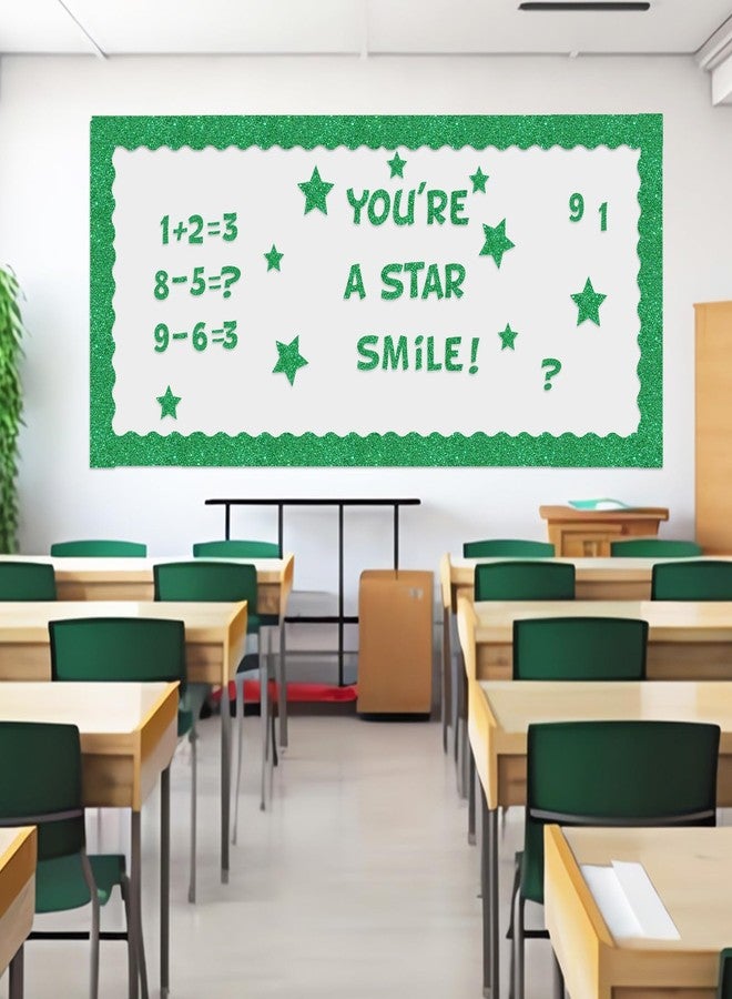 Containlol 188 Pcs Green Glitter Bulletin Board Border Poster Letter Star Cutout Set, 59 ft Scalloped Border Trim Alphabet Letter Stars Number Punctuations for Classroom School St Patricks Day Decor - Image 5