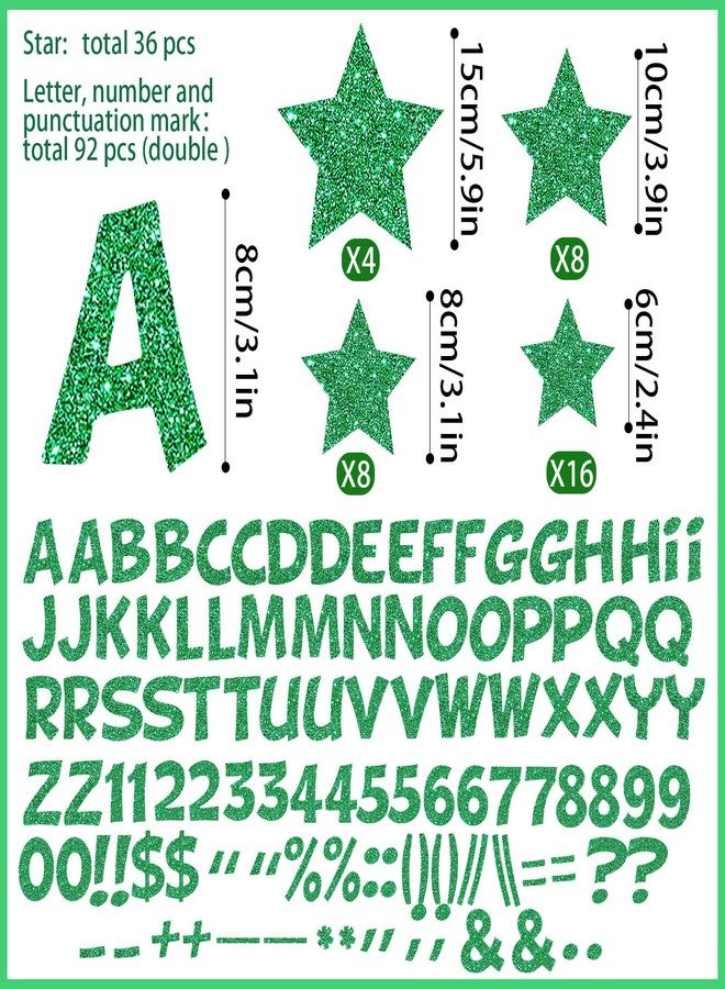 Containlol 188 Pcs Green Glitter Bulletin Board Border Poster Letter Star Cutout Set, 59 ft Scalloped Border Trim Alphabet Letter Stars Number Punctuations for Classroom School St Patricks Day Decor - Image 3