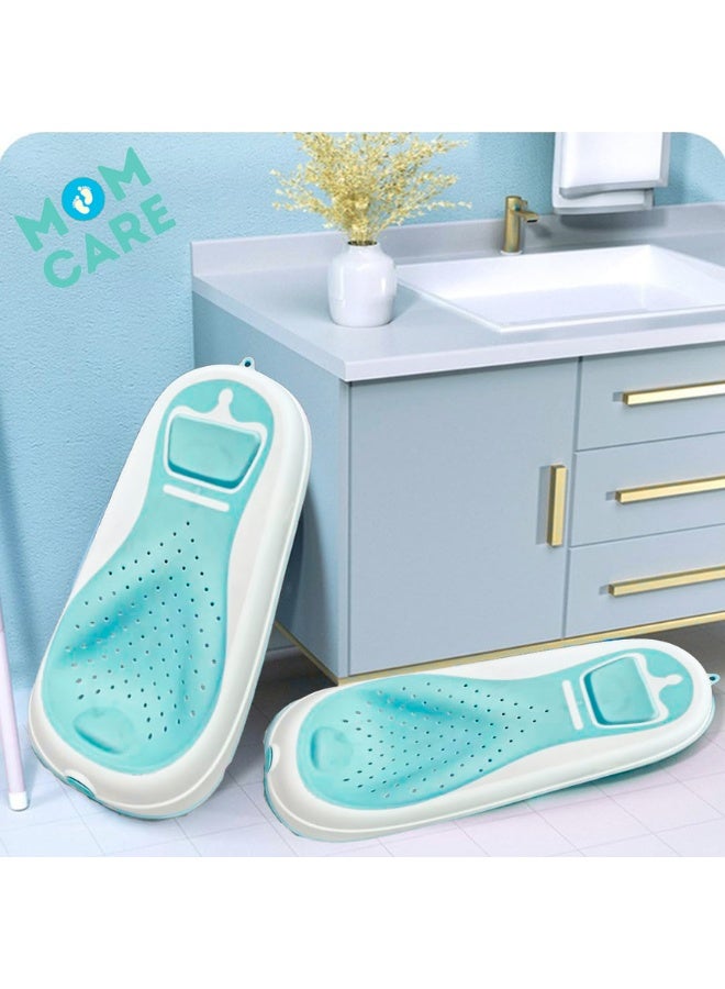MOM CARES Folding Baby Bath Tub for Newborns and Toddlers, Ergonomic Anti-Slip Baby Bather Chair with Soft Silicone Mesh Seat, Space-Saving Foldable Legs, Safe Non-Toxic BPA-Free Material, Fits Standard Bathtubs, Portable Travel Infant Tub from Birth to Sitting Up - Image 3