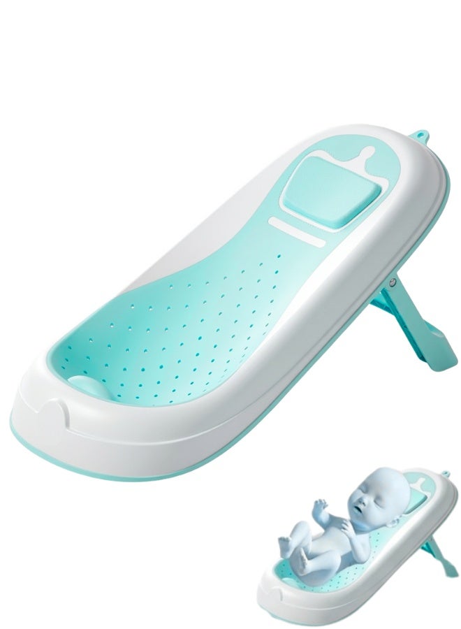 MOM CARES Folding Baby Bath Tub for Newborns and Toddlers, Ergonomic Anti-Slip Baby Bather Chair with Soft Silicone Mesh Seat, Space-Saving Foldable Legs, Safe Non-Toxic BPA-Free Material, Fits Standard Bathtubs, Portable Travel Infant Tub from Birth to Sitting Up - Image 1