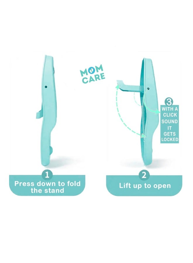 MOM CARES Folding Baby Bath Tub for Newborns and Toddlers, Ergonomic Anti-Slip Baby Bather Chair with Soft Silicone Mesh Seat, Space-Saving Foldable Legs, Safe Non-Toxic BPA-Free Material, Fits Standard Bathtubs, Portable Travel Infant Tub from Birth to Sitting Up - Image 4