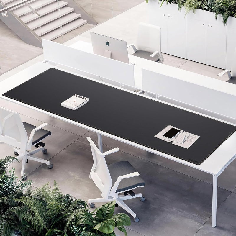 MAIDERN مايدرن حصيرة مكتب جلدية، XXL 78.7 × 24 بوصة حصيرة مكتب كبيرة قابلة للعكس، حصيرة ماوس كبيرة من الفلين والجلد للمكتب، حصيرة مكتب كمبيوتر مقاومة للماء للألعاب والمكتب المنزلي (أسود) - Image 5