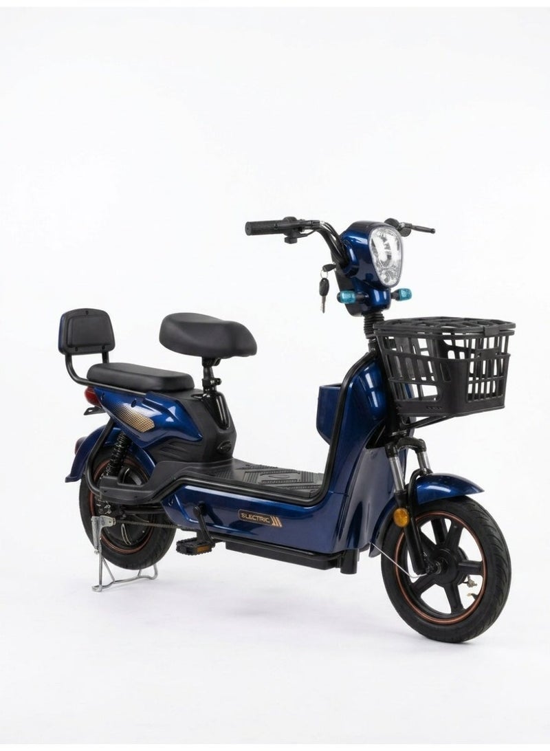 Premium Dual-Seat Electric Scooter / Moped with 800W High-Torque Motor, Long-Range 48V 12Ah Battery, Front & Rear Baskets, and Adjustable Comfort Seating - Deep Metallic Blue Finish - Image 1