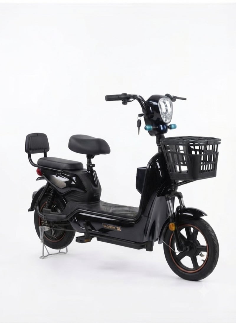 Premium Dual-Seat Electric Scooter / Moped with 800W High-Torque Motor, Long-Range 48V 12Ah Battery, Front & Rear Baskets, and Adjustable Comfort Seating - Deep Metallic black Finish - Image 1