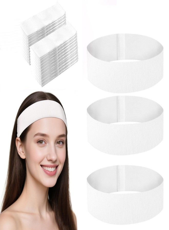 بيوتي ستار 200 قطعة من عصابات الرأس للاستخدام مرة واحدة للسبا، عصابات رأس قابلة للتمدد مصنوعة من قماش غير منسوج، عصابات رأس للوجه للنساء للعناية بالشعر والبشرة والمكياج وغسل الوجه (أبيض) - Image 1