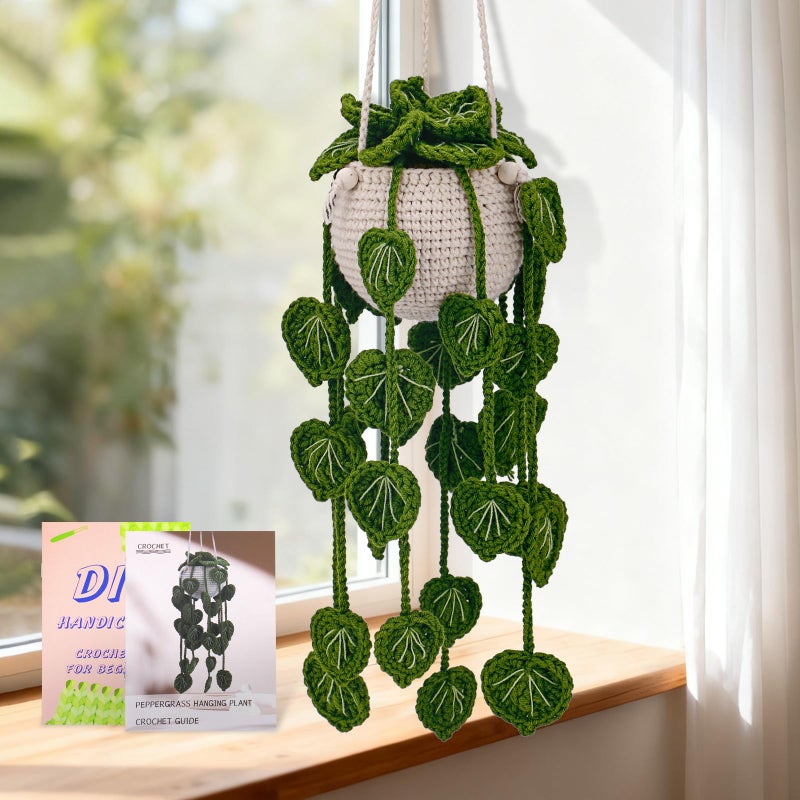kdafio Crochet Kit for Beginners, Hanging Potted Plants Crochet Starter Kit with Step-by-Step Video Tutorials Complete Crochet Kit for Beginners Decoration (Green Grass Plants) - Image 1