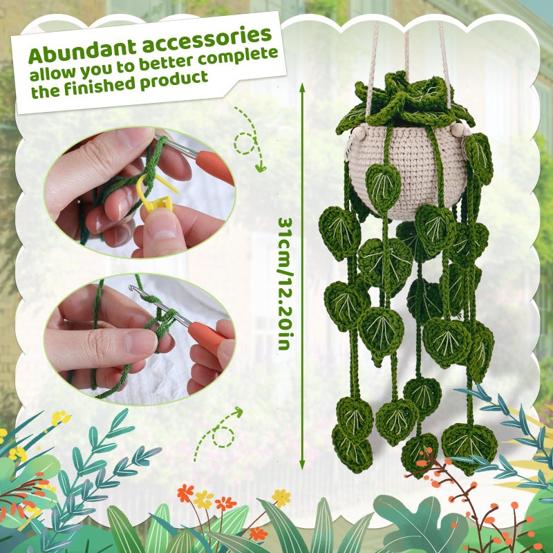 kdafio Crochet Kit for Beginners, Hanging Potted Plants Crochet Starter Kit with Step-by-Step Video Tutorials Complete Crochet Kit for Beginners Decoration (Green Grass Plants) - Image 5