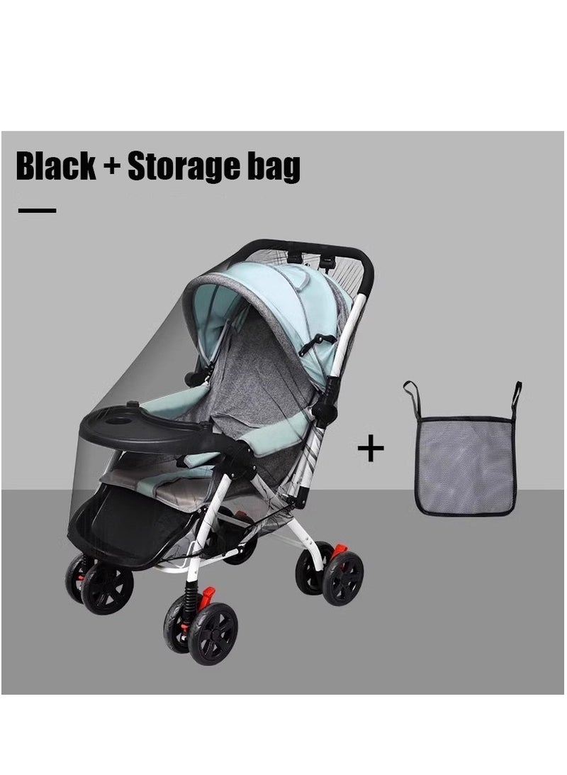 Baby Mosquito Net With Storage Bag, Infants Baby Stroller Mosquito Insect Net, Full Cover Stroller Baby Mosquito Net, Portable, Lightweight And Breathable Full Protection Mosquito Net, Travel Friendly, Black - Image 1