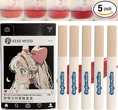 Domality 5Pcs Velvet Nude to Red Lip Tint Set with Japanese Manga Package 5 Colors Creamy Matte Finish Liquid Lipstick Long Lasting Waterproof Lip Stain Lip Mud for Cheeks and Lips - Image 1