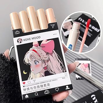Domality 5Pcs Velvet Nude to Red Lip Tint Set with Japanese Manga Package 5 Colors Creamy Matte Finish Liquid Lipstick Long Lasting Waterproof Lip Stain Lip Mud for Cheeks and Lips - Image 2