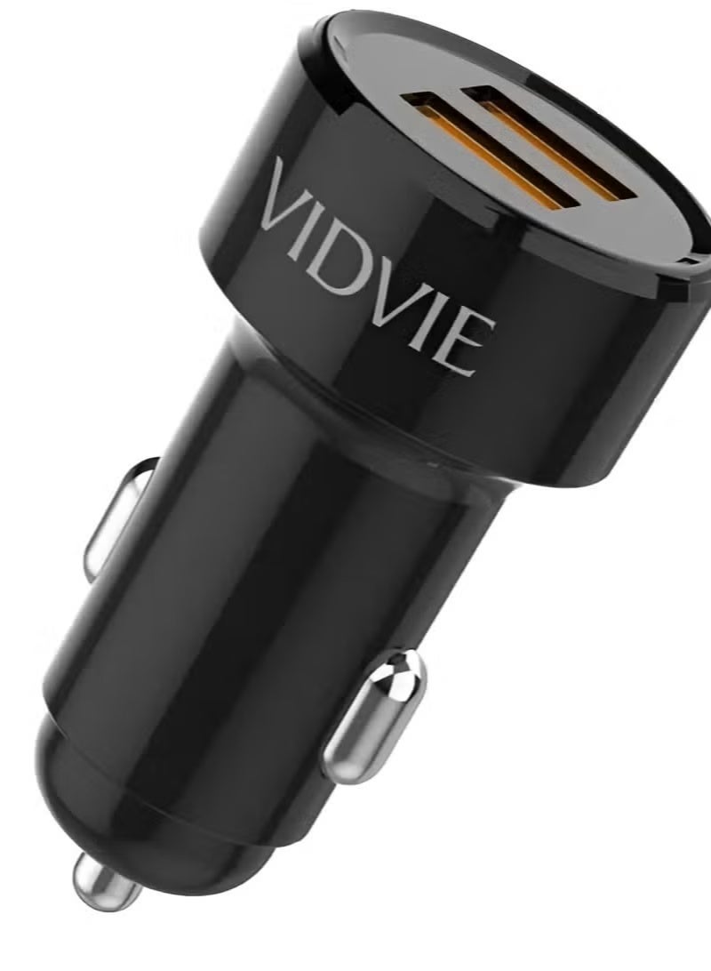 VIDVIE CC518 Dual USB Car Charger 2.4A Metal Mini In-Car Charging Adapter 12–24V – 2 USB Ports 5V Output – Compatible with iPhone Samsung Huawei Xiaomi and More – Black - Image 3