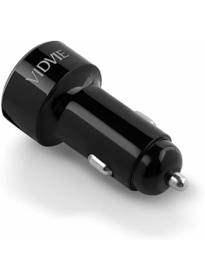 VIDVIE CC518 Dual USB Car Charger 2.4A Metal Mini In-Car Charging Adapter 12–24V – 2 USB Ports 5V Output – Compatible with iPhone Samsung Huawei Xiaomi and More – Black - Image 1