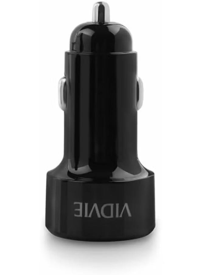VIDVIE CC518 Dual USB Car Charger 2.4A Metal Mini In-Car Charging Adapter 12–24V – 2 USB Ports 5V Output – Compatible with iPhone Samsung Huawei Xiaomi and More – Black - Image 2
