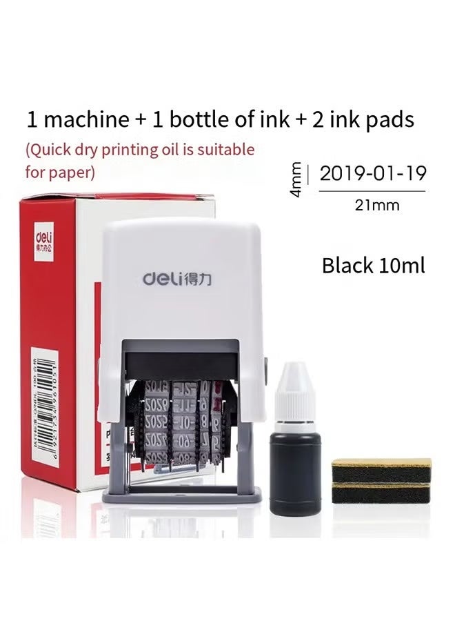 Deli 79951 Adjustable Date Stamp with Auto-Inking - Year, Month, Day & Time Stamp, Includes 1 Machine, 1 Ink Bottle, 2 Ink Pads (Quick-Dry Ink for Paper) - Image 1