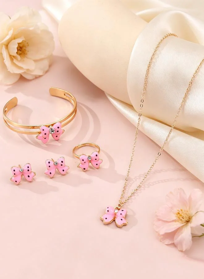 Take Two  Girls Light Pink Bow Charm Necklace, Bracelet, Ring and Earrings Set for Women | Best Price UAE