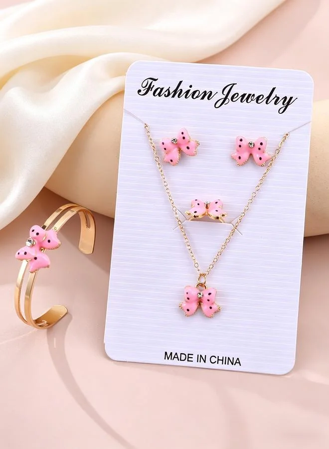 Take Two  Girls Light Pink Bow Charm Necklace, Bracelet, Ring and Earrings Set for Women | Best Price UAE