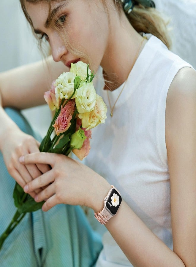 DaQin Flower Engraved Band Compatible with Apple Watch Bands 44mm 42mm 45mm 46mm for Women, Soft Silicone Strap With Decorative for Apple Watch Charms for iWatch Series 11 10 9 8 7 6 5 4 3 2 1 SE - Image 2