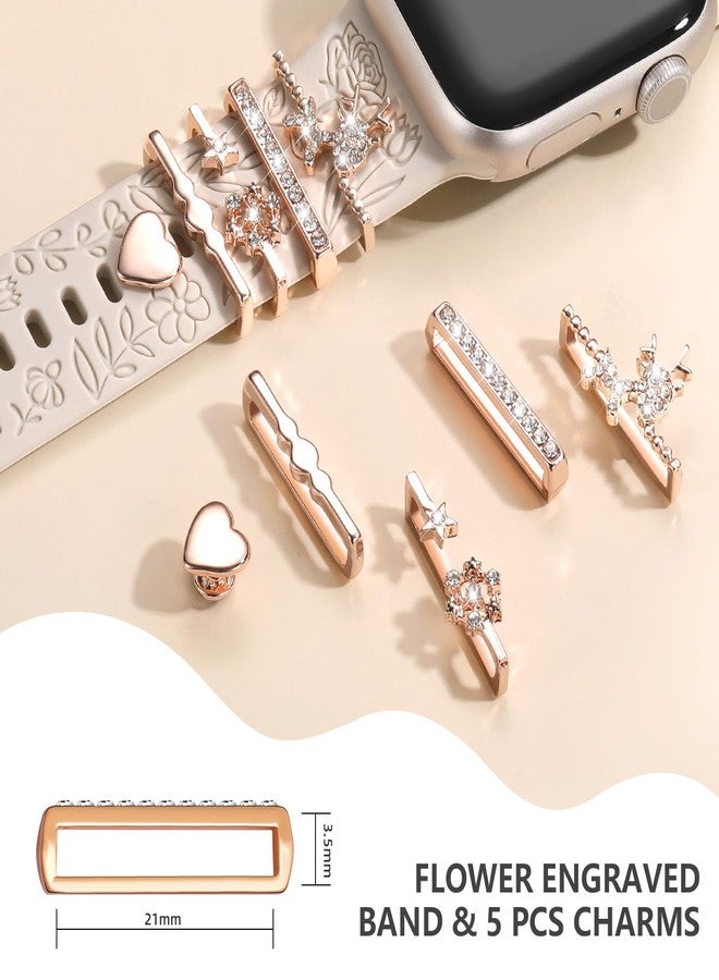DaQin Flower Engraved Band Compatible with Apple Watch Bands 44mm 42mm 45mm 46mm for Women, Soft Silicone Strap With Decorative for Apple Watch Charms for iWatch Series 11 10 9 8 7 6 5 4 3 2 1 SE - Image 4