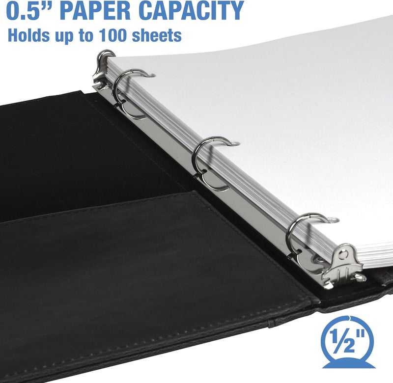 Samsill Samsill Vintage Hardback 3 Ring Leather Binder Professional Binder Organizers Planner Binder 05 Inch 3 Ring Binder Letter Size 85 x 11 No Zipper Faux Leather Black  - Image 3