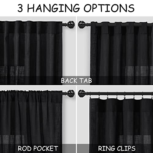 Nanspring Black Linen Curtains 84 inches Long 2 Panels for Bedroom Back Tab Light Filtering Privacy Sheer Black Curtains Muslin Look Modern Farmhouse Cotton Textured Gauze Curtain for Living Room 2 Panel Set - Image 3