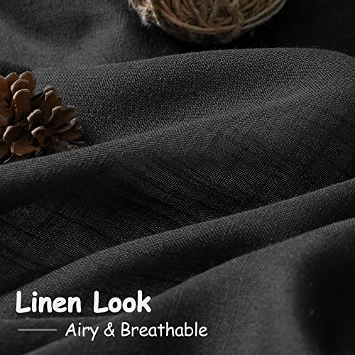 Nanspring Black Linen Curtains 84 inches Long 2 Panels for Bedroom Back Tab Light Filtering Privacy Sheer Black Curtains Muslin Look Modern Farmhouse Cotton Textured Gauze Curtain for Living Room 2 Panel Set - Image 2