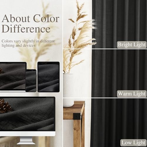 Nanspring Black Linen Curtains 84 inches Long 2 Panels for Bedroom Back Tab Light Filtering Privacy Sheer Black Curtains Muslin Look Modern Farmhouse Cotton Textured Gauze Curtain for Living Room 2 Panel Set - Image 4
