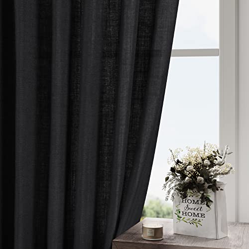 Nanspring Black Linen Curtains 84 inches Long 2 Panels for Bedroom Back Tab Light Filtering Privacy Sheer Black Curtains Muslin Look Modern Farmhouse Cotton Textured Gauze Curtain for Living Room 2 Panel Set - Image 5