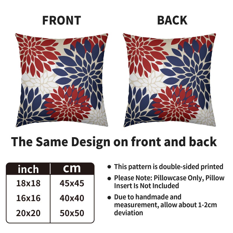 Smozenith 4th of July Blue Red White Pillow Covers 20X20 Inch Set of 2  Modern Geometry Dahlia Floral Print Holiday Decorative Throw Pillow Covers Outdoor Farmhouse Cushion Case for Couch Sofa Bed Decor  - Image 4
