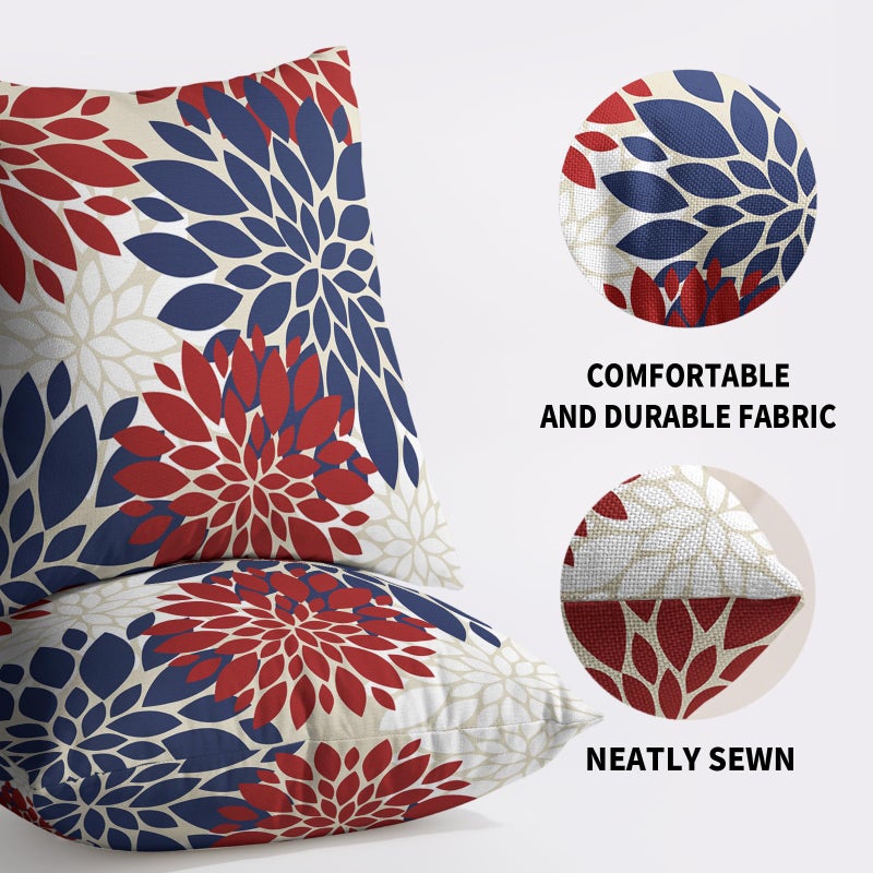 Smozenith 4th of July Blue Red White Pillow Covers 20X20 Inch Set of 2  Modern Geometry Dahlia Floral Print Holiday Decorative Throw Pillow Covers Outdoor Farmhouse Cushion Case for Couch Sofa Bed Decor  - Image 5