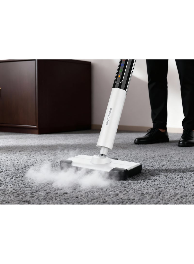 بورودو ممسحة بخارية Rapidsteam Touch Control متعددة الأسطح (خشب/بلاط/سجاد)، تسخين سريع خلال 15 ثانية، خزان مياه قابل للفصل سعة 350 مل، بخار عالي الطاقة 1200 واط، تغطية كاملة - أبيض - Image 4